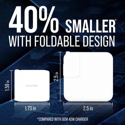 VisionTek.com - VisionTek 45W GaN USB - C Wall Charger | 2 - Port | Fast Charge PD 3.0 | Dual USB - C | 45W Power Delivery | Compatible with iPhone, iPad, MacBook, Galaxy, Pixel, and USB - C Devices