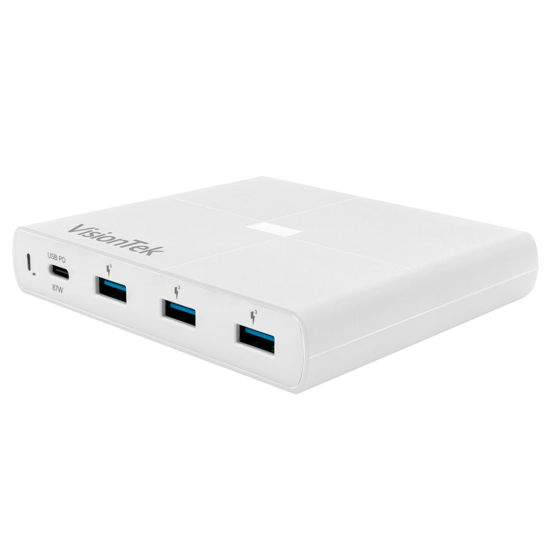 VisionTek.com - VisionTek 90W USB - C Wall Charger | 4 - Port | Fast Charge | USB - C + 3x USB 3.0 | 90W Power Delivery | Compatible with Laptops, Tablets, Smartphones, and USB - C Devices