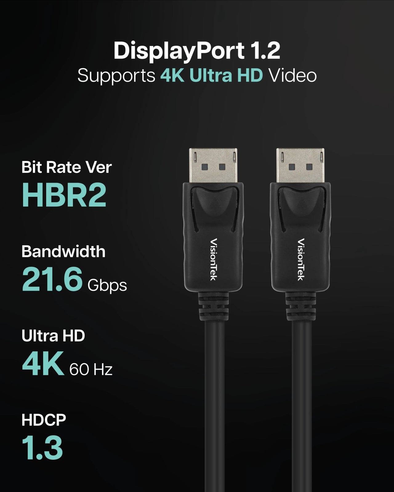 VisionTek.com - VisionTek DisplayPort 1.2 Cable (M/M) - 50 Pack | 6 ft 6 Inch (2m) | 4K 60Hz High - Speed Connection | DisplayPort to DisplayPort | AMD Eyefinity Compatible