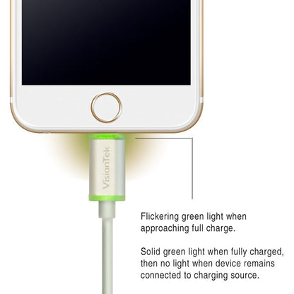 VisionTek.com - VisionTek Lightning to USB Smart LED Cable | 6 ft 6 Inch (2M) | MFi Certified | LED Charging Indicator | USB - A to Lightning | Compatible with iPhone & iOS Devices