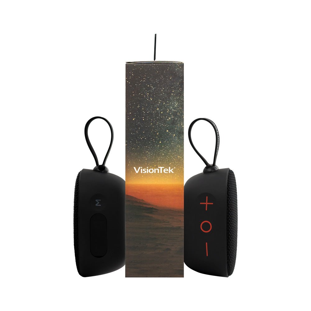 VisionTek.com - VisionTek SoundCube Wireless Bluetooth Speaker | IPX7 Waterproof | 6+ Hour Playtime | TWS Stereo | FM Radio | Built - in Mic | Bluetooth 5.0 | Black
