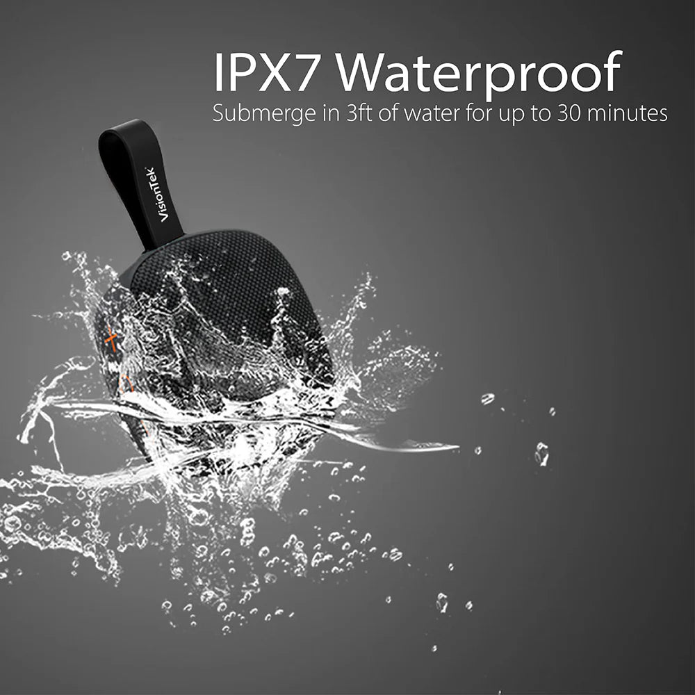 VisionTek.com - VisionTek SoundCube Wireless Bluetooth Speaker | IPX7 Waterproof | 6+ Hour Playtime | TWS Stereo | FM Radio | Built - in Mic | Bluetooth 5.0 | Black