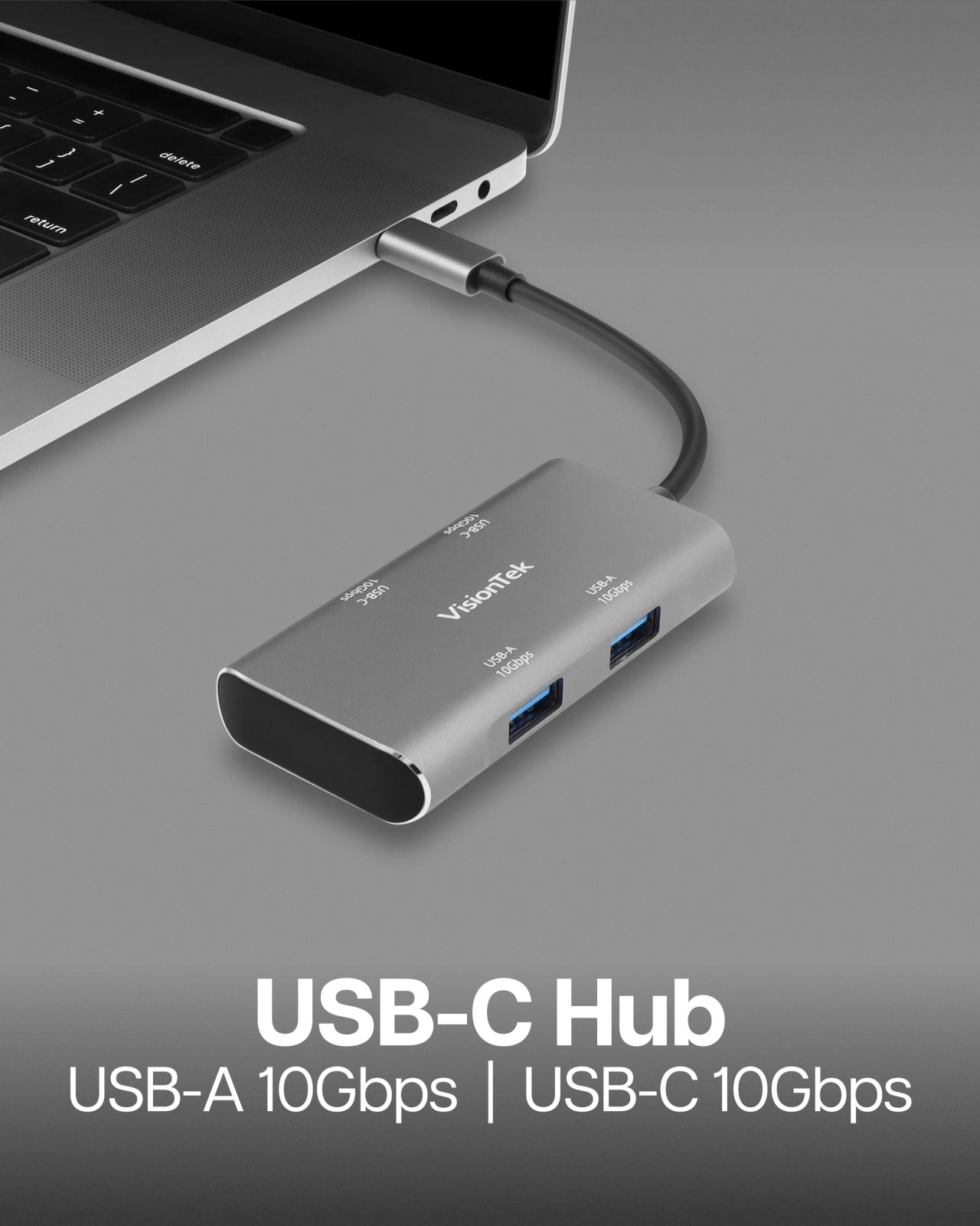 VisionTek.com - VisionTek USB - C Hub | 10Gbps | 2x USB - A + 2x USB - C Ports | Aluminum Body | High - Speed Expansion for Mac, PC, Thunderbolt 3/4