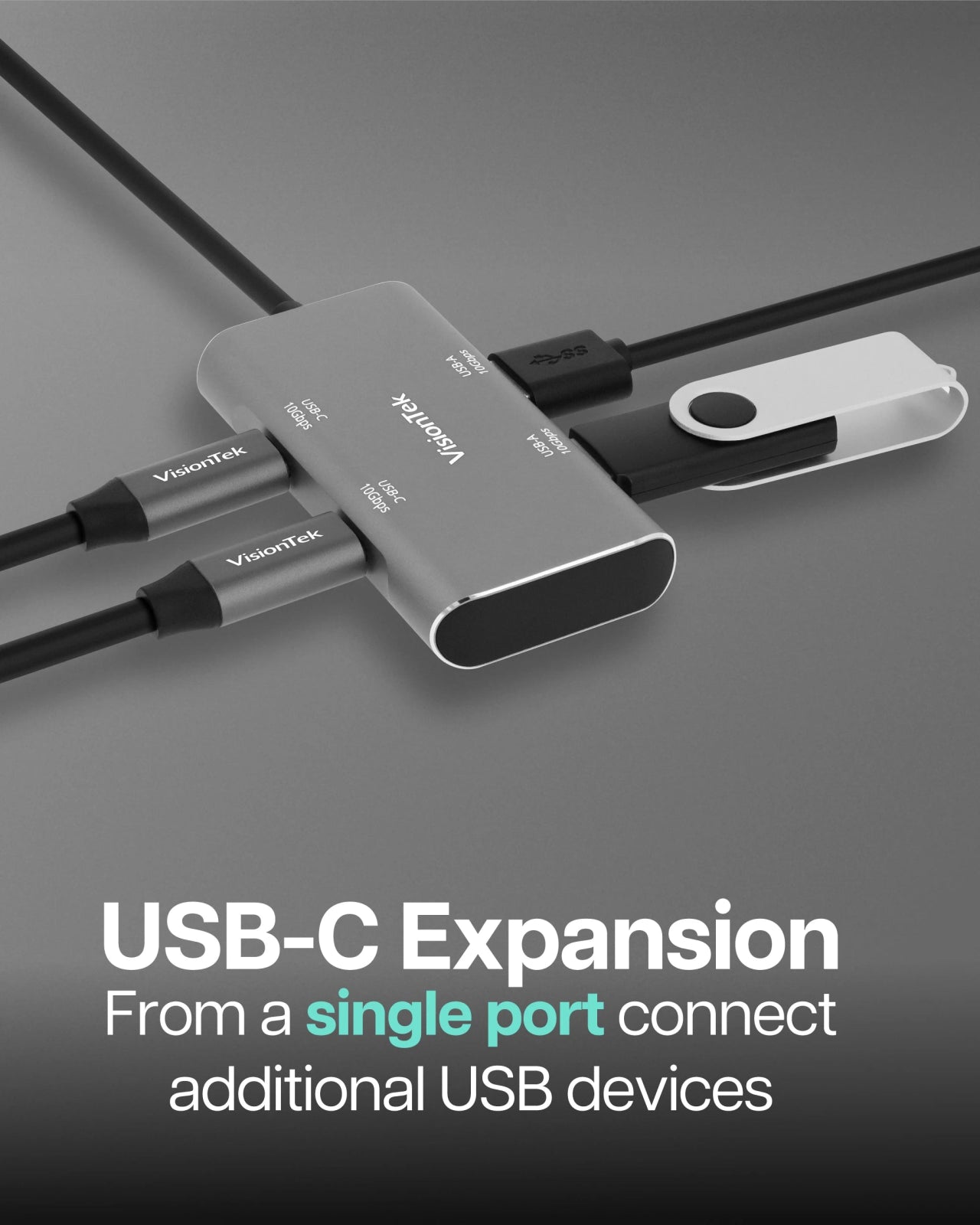 VisionTek.com - VisionTek USB - C Hub | 10Gbps | 2x USB - A + 2x USB - C Ports | Aluminum Body | High - Speed Expansion for Mac, PC, Thunderbolt 3/4