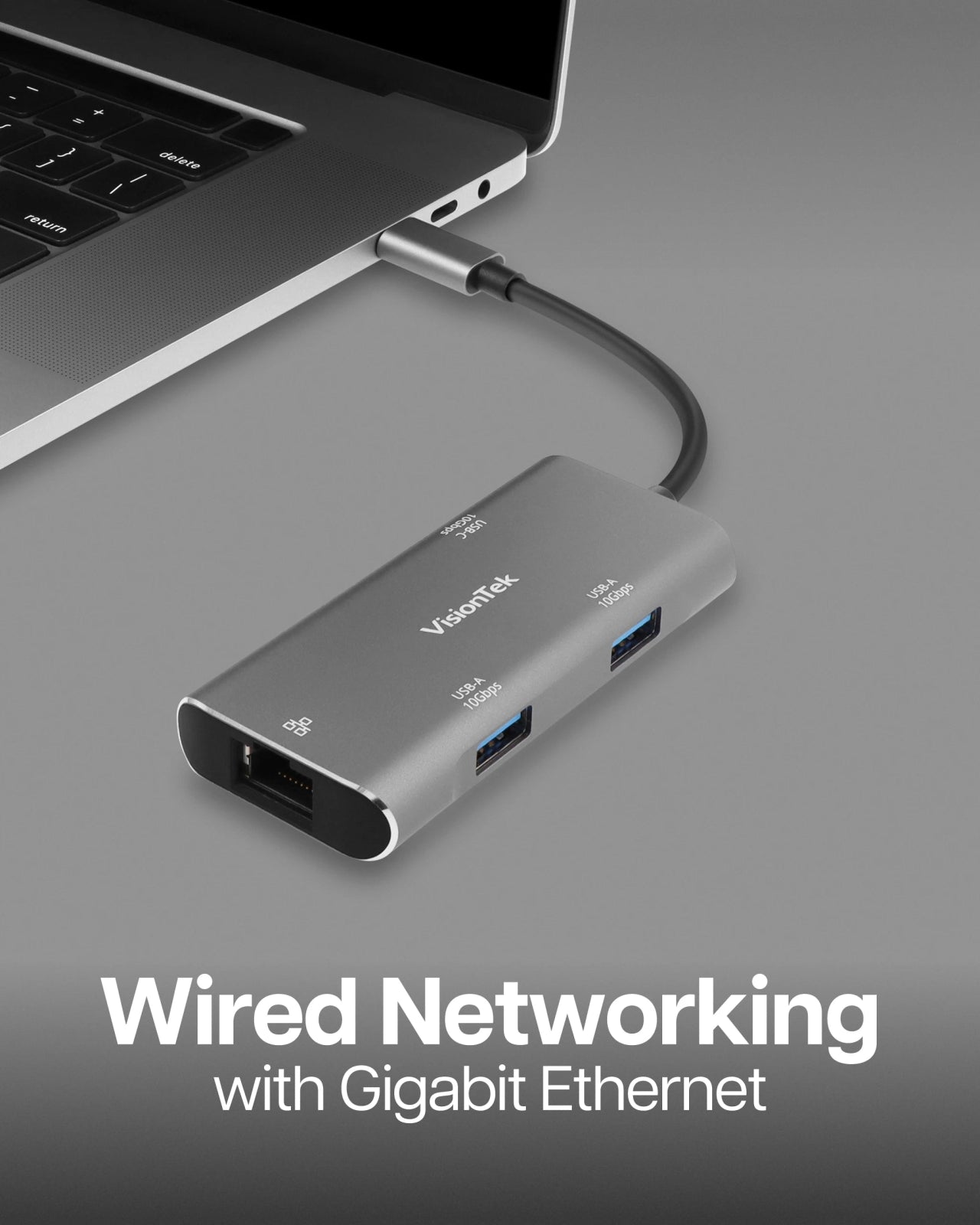 VisionTek.com - VisionTek USB - C Hub with Ethernet | 2x USB - A + 1x USB - C 10Gbps | Gigabit RJ45 | Thunderbolt 3/4 Compatible | Sleek Aluminum