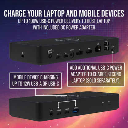 VisionTek.com - VisionTek VT2900 USB - C KVM Docking Station | Dual System Dock | DP Alt Mode | Dual Display | 100W Power Delivery | 130W Power Adapter Included | Windows, Mac Compatible