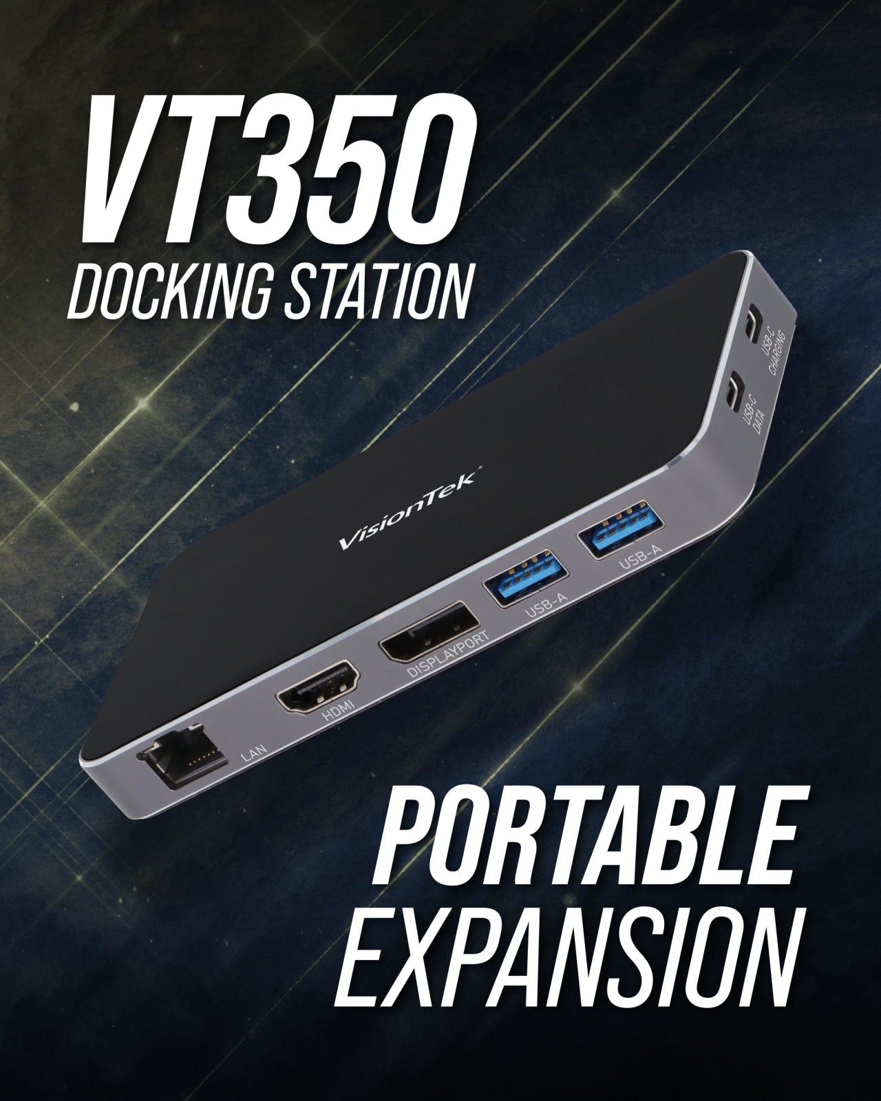 VisionTek.com - VisionTek VT350 USB - C Portable Docking Station | Dual Display | DP Alt Mode | 100W Power Delivery | USB - A, USB - C, Ethernet | Windows, Mac, ChromeOS Compatible