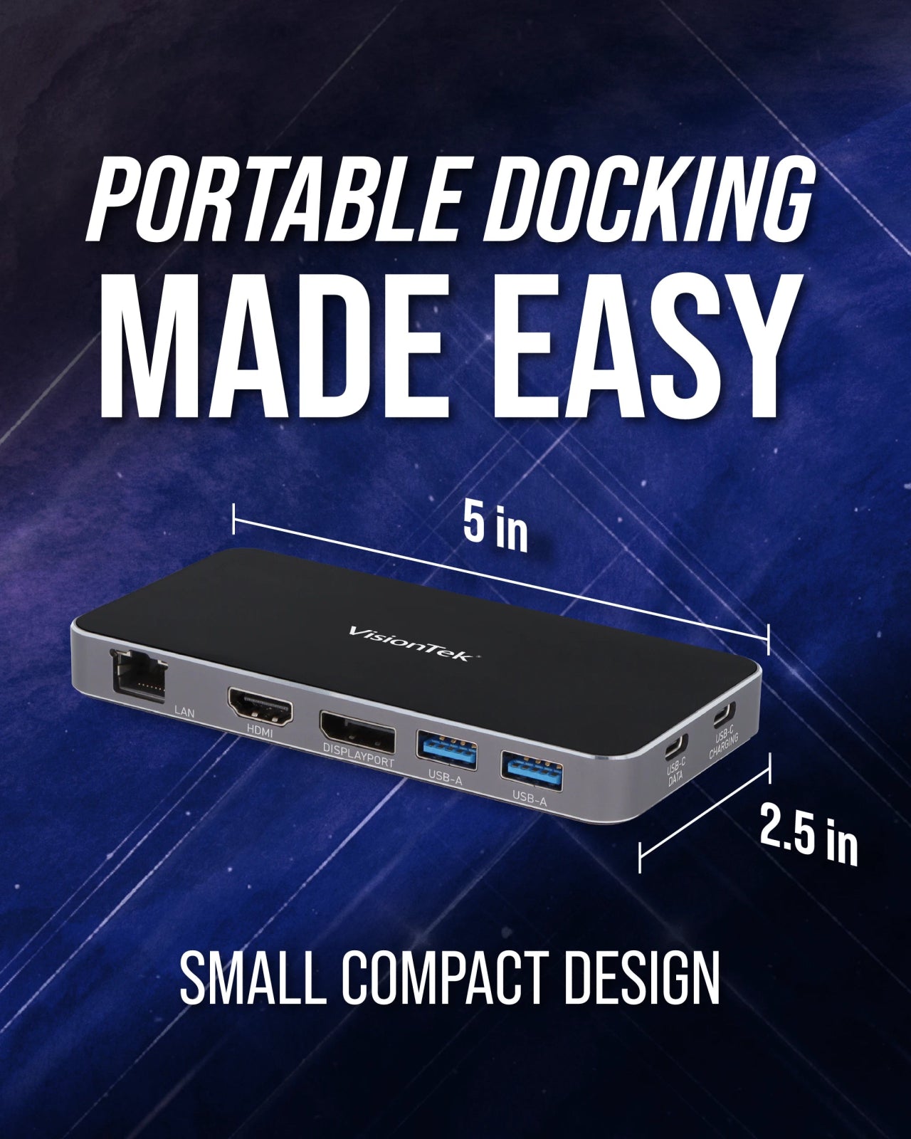 VisionTek.com - VisionTek VT400 USB - C Portable Docking Station | Dual Display | DP Alt Mode | 100W Power Delivery | USB - A, USB - C, Ethernet | Windows, Mac, ChromeOS Compatible