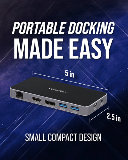 VisionTek.com - VisionTek VT400 USB - C Portable Docking Station | Dual Display | DP Alt Mode | 100W Power Delivery | USB - A, USB - C, Ethernet | Windows, Mac, ChromeOS Compatible