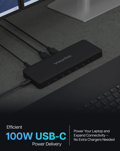 VisionTek.com - VisionTek VT4600DL Universal Dual 4K Docking Station 100W Charging (USB - A, USB - C)