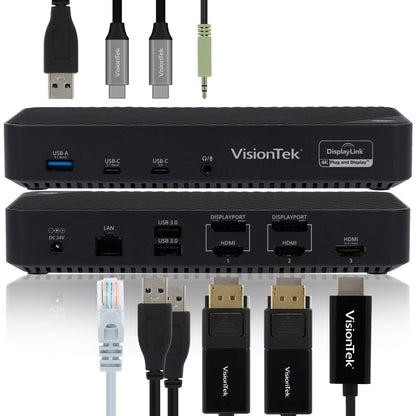 VisionTek.com - VisionTek VT7000 Triple Display 4K Docking Station - Refurbished | 100W Power Delivery | USB - C & USB - A | Universal Compatibility