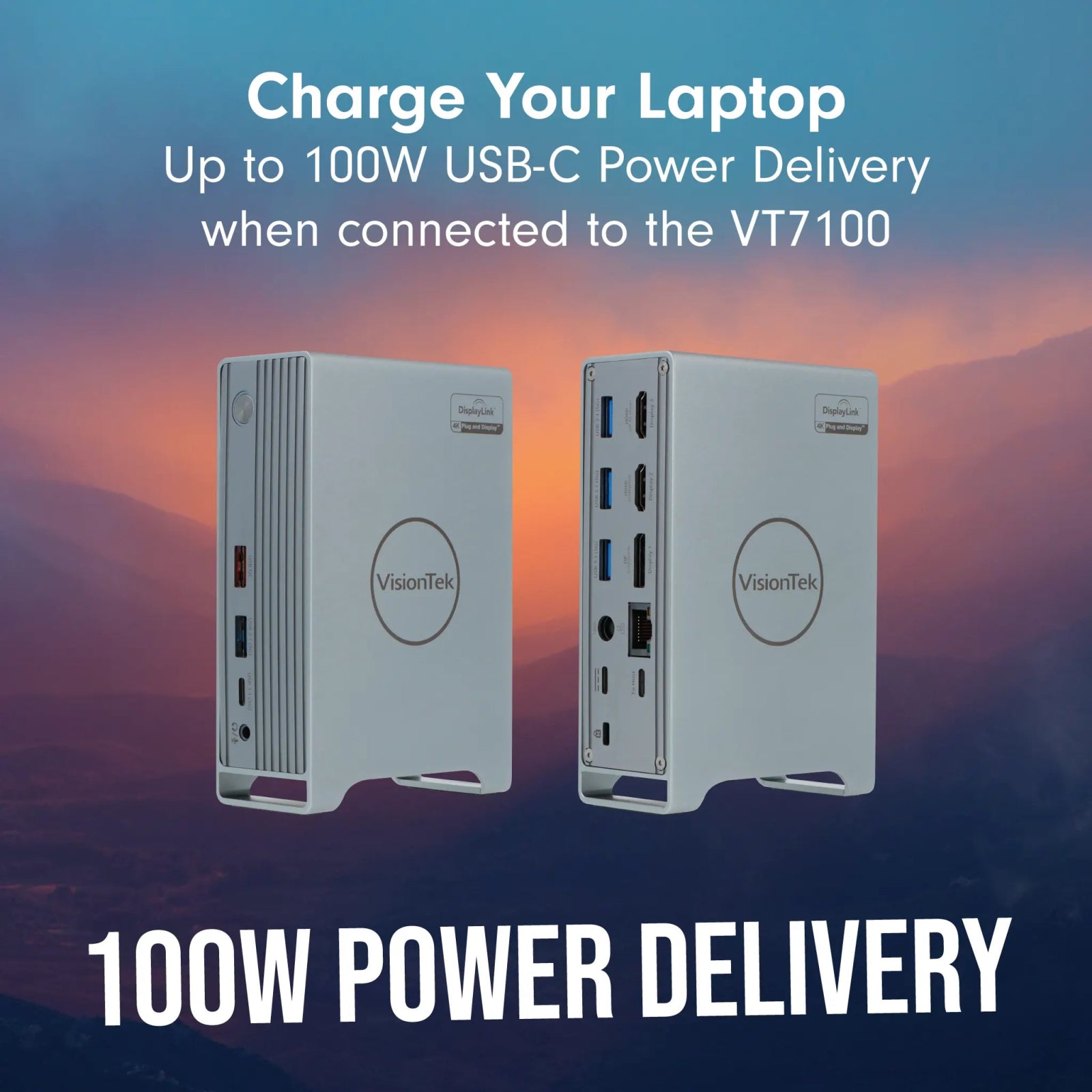 VisionTek.com - VisionTek VT7100 Triple 4K Docking Station | USB - C | DisplayLink + DP Alt Mode | 100W Power Delivery | 120W Power Adapter Included | Windows, Mac, ChromeOS Compatible