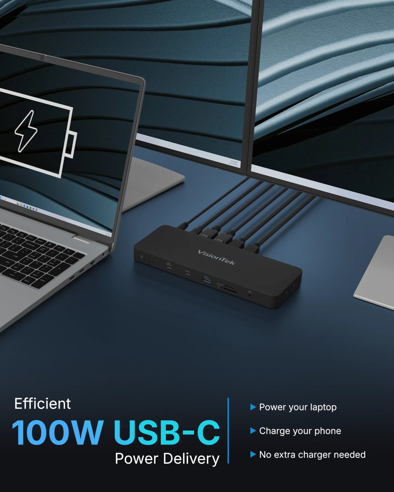VisionTek.com - VisionTek VT8100DL Universal Quad 4K Docking Station | USB - C or USB - A | DisplayLink | 100W Power Delivery | Windows, Mac, ChromeOS Compatible