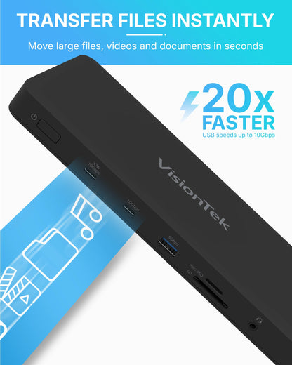 VisionTek.com - VisionTek VT8100DL Universal Quad 4K Docking Station | USB - C or USB - A | DisplayLink | 100W Power Delivery | Windows, Mac, ChromeOS Compatible
