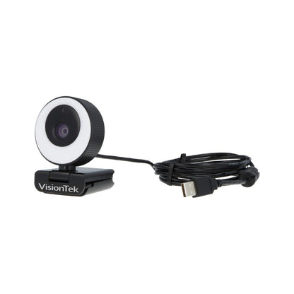 VisionTek.com - VTWC40 1080p Autofocus Webcam | Built - In Ring Light | 60FPS | Dual Mic | Privacy Cover | USB 2.0 | Plug - and - Play | PC, Mac, Chromebook Compatible