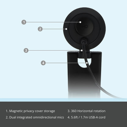 VisionTek.com - VTWC40 1080p Autofocus Webcam | Built - In Ring Light | 60FPS | Dual Mic | Privacy Cover | USB 2.0 | Plug - and - Play | PC, Mac, Chromebook Compatible