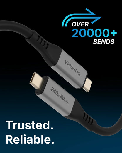 VisionTek.com - VisionTek USB4 Cable | 4.9ft (1.5m) | 240W Power Delivery | 80Gbps Data Transfer | 16K Video | Compatible with USB4, USB - C, Thunderbolt 3/4/5 Devices