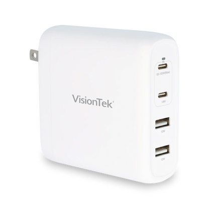 VisionTek.com - VisionTek 100W GaN USB - C Wall Charger | 4 - Port | Fast Charge PD 3.0 | Dual USB - C + Dual USB - A | 100W Power Delivery | Compatible with Laptops, Tablets, Smartphones, and USB - C Devices