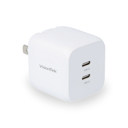 VisionTek.com - VisionTek 35W GaN USB - C Wall Charger | 2 - Port | Fast Charge PD 3.0 | Dual USB - C | 35W Power Delivery | Compatible with iPhone, iPad, MacBook, Galaxy, Pixel, and USB - C Devices