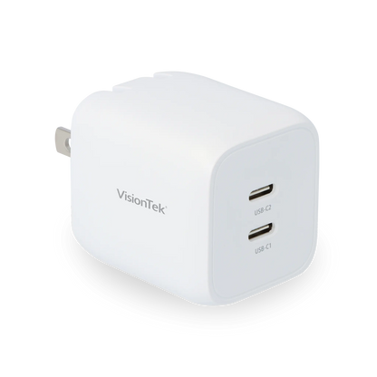 VisionTek.com - VisionTek 45W GaN USB - C Wall Charger | 2 - Port | Fast Charge PD 3.0 | Dual USB - C | 45W Power Delivery | Compatible with iPhone, iPad, MacBook, Galaxy, Pixel, and USB - C Devices