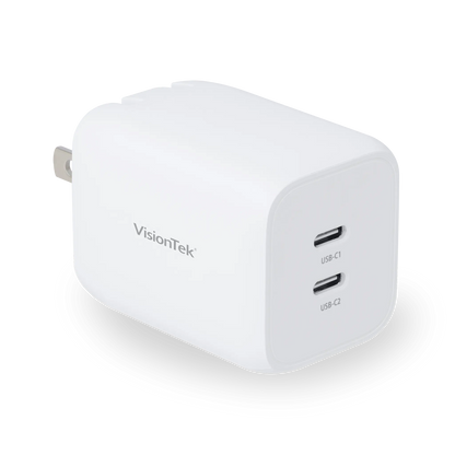 VisionTek.com - VisionTek 65W GaN USB - C Wall Charger | 2 - Port | Fast Charge PD 3.0 | Dual USB - C | 65W Power Delivery | Compatible with iPhone, iPad, MacBook, Galaxy, Pixel, and USB - C Devices