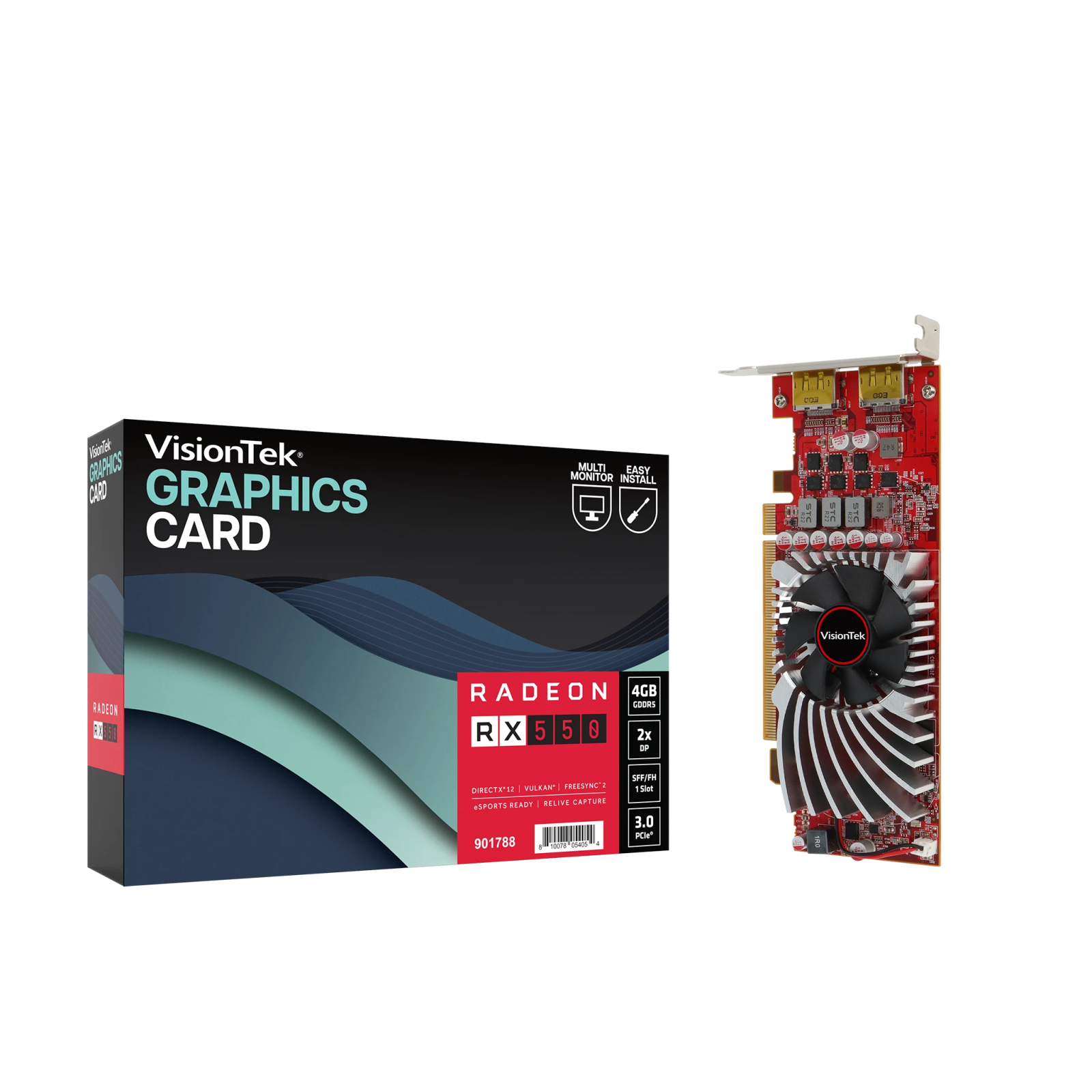 VisionTek.com - VisionTek Graphics Card - 4GB Radeon RX 550 SFF GDDR5 | 2x DisplayPort | Dual 4K Monitor Support | PCIe 3.0 x8 | Compact & Power - Efficient | Windows 11 Compatible