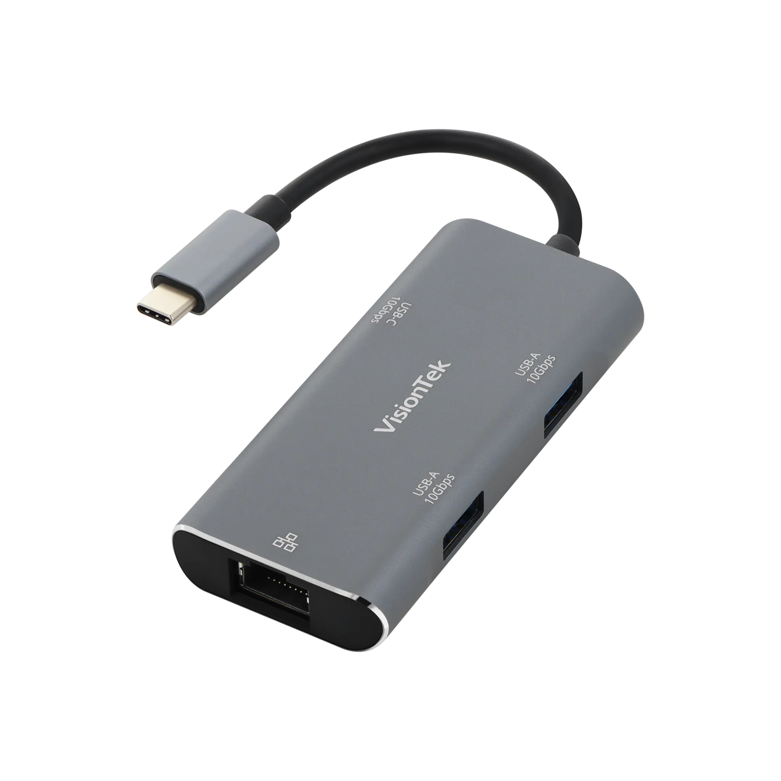 VisionTek.com - VisionTek USB - C Hub with Ethernet | 2x USB - A + 1x USB - C 10Gbps | Gigabit RJ45 | Thunderbolt 3/4 Compatible | Sleek Aluminum