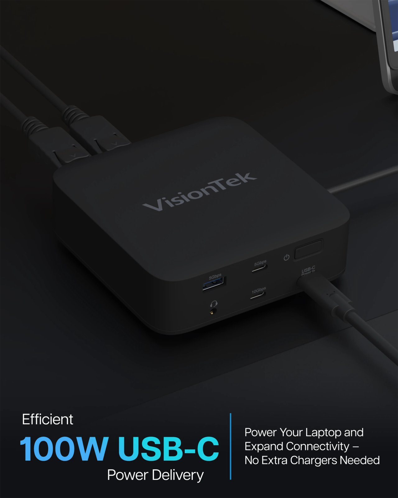 VisionTek.com - VisionTek VT1200DL Dual 4K Docking Station | USB - C or USB - A | 10 - in - 1 Dock | DisplayLink | 100W Power Passthrough | Windows, Mac, ChromeOS Compatible