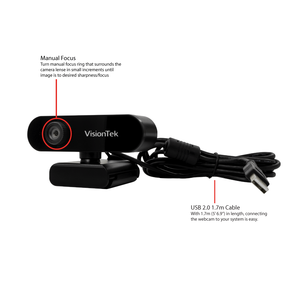 VisionTek.com - VTWC30 1080p Full HD Webcam | USB 2.0 | Built - in Dual Mic | Privacy Cover | Plug - and - Play | PC, Mac, Chromebook Compatible