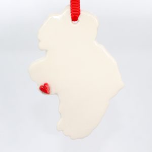 Eire mo chore - Hanging Porcelain Map of Ireland. Red Ribbon. Red heart on west coast